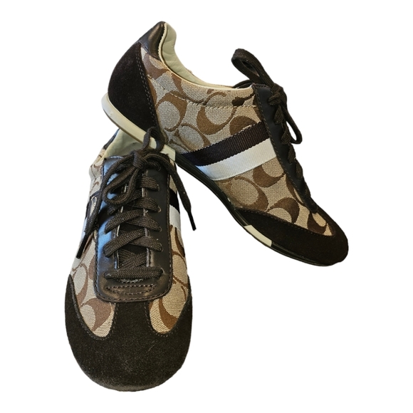 Coach Joss Sneakers Lace-Up Signature Canvas And Suede Brown - Size 6.5 - Picture 1 of 7